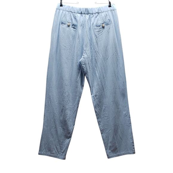Soft Blue Linen Blend Pants Sz L Relaxed Straight Leg Breezy Cootagecore - Picture 4 of 14